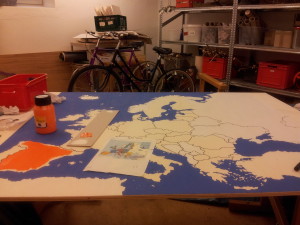 Starting to paint the countries in different colours.